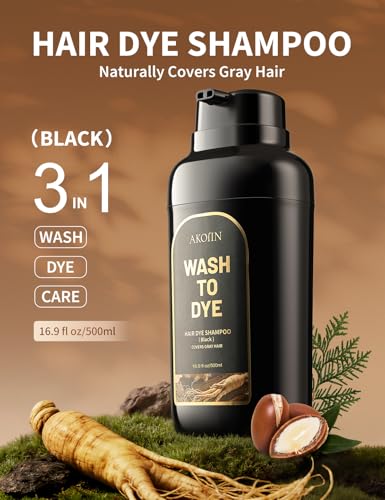AKOIIN Black Hair Dye Shampoo for Gray Hair - Natural Black 3 in 1 Wash & Dye