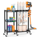 Black 30.7 x 11.8 x 34.6 Inch Multi-Function Cleaning Supplies Organizer with Wheels