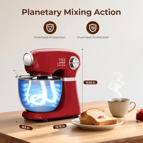 Electactic 5.3 Quart Electric Stand Mixer with 12 Speeds - Red
