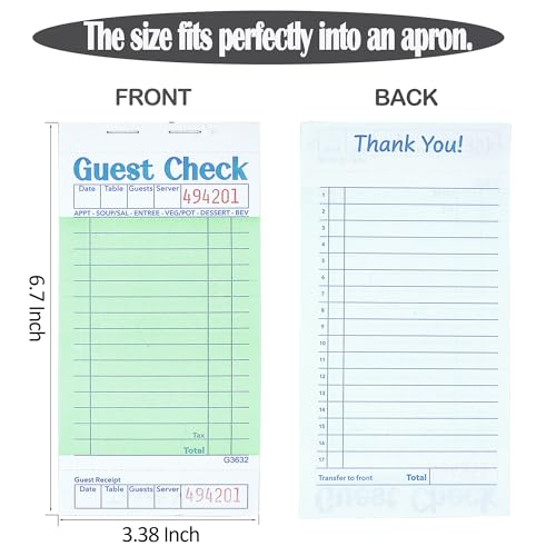 Officeva 100 Pack Guest Checks Server Note Pads 6.7 x 3.5 inch - 5000 Sheets