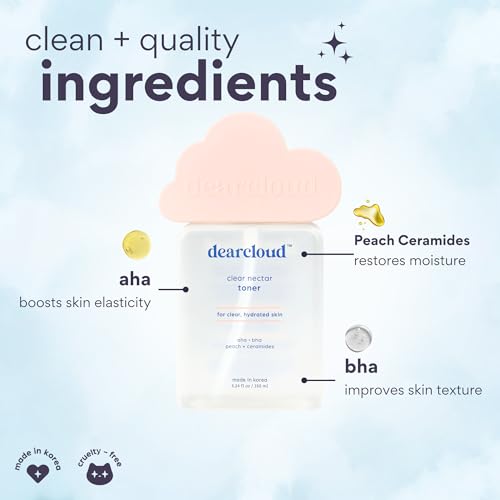 Dearcloud Clear Nectar Toner - Exfoliating Korean Face Toner with Hydrating Peach Ceramides, 5.24 oz