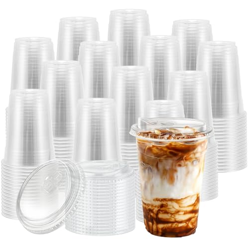 16 oz 500 Pack Clear Plastic Cups with Sip Lids - Iced Coffee Cups - Variation of 16oz-500Pack