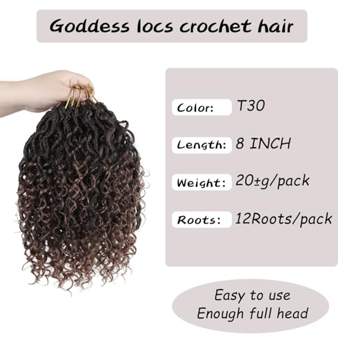 Goddess Locs Crochet Hair 8 Inch - T30, 9 Packs, Curly Ends, Lightweight & Natural