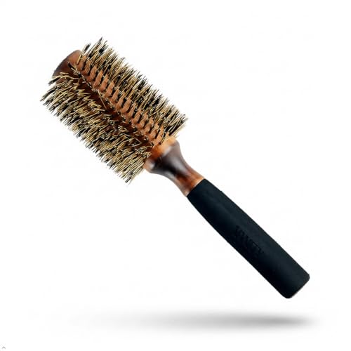 Medium Wooden Handle Round Hair Brush - Natural Bristle Finishing Styling Tool