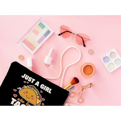 Taco Gifts for Lovers, Makeup Bag, Food Cosmetic Bag With Zipper, Just A Girl Who Loves Tacos, Birthday Gifts