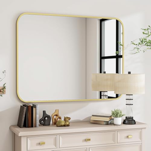 Black Metal Frame Rectangle Vanity Mirror - Rounded Corners 30x40