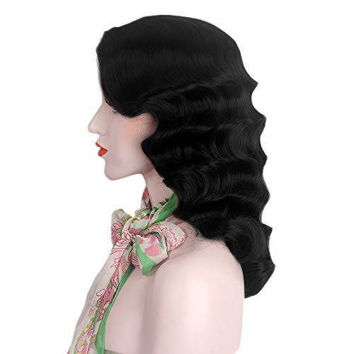 Finger Wave Wig 1920s Retro Long Curly Synthetic Hair for Women - Jet Black