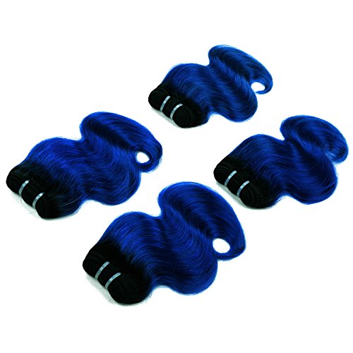 FASHION LINE 8" Human Hair Extensions Ombre Blue 4 Bundles, Brazilian Virgin Body Wave