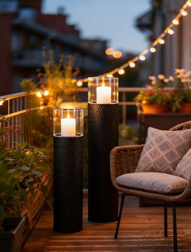 Sziqiqi Tall Floor Candle Holders: 34/27in Hurricane Pillar Holders