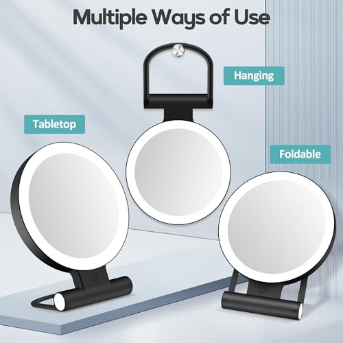 Black Magnifying Makeup Mirror with Light 30X Double-Sided Foldable Travel Mirror
