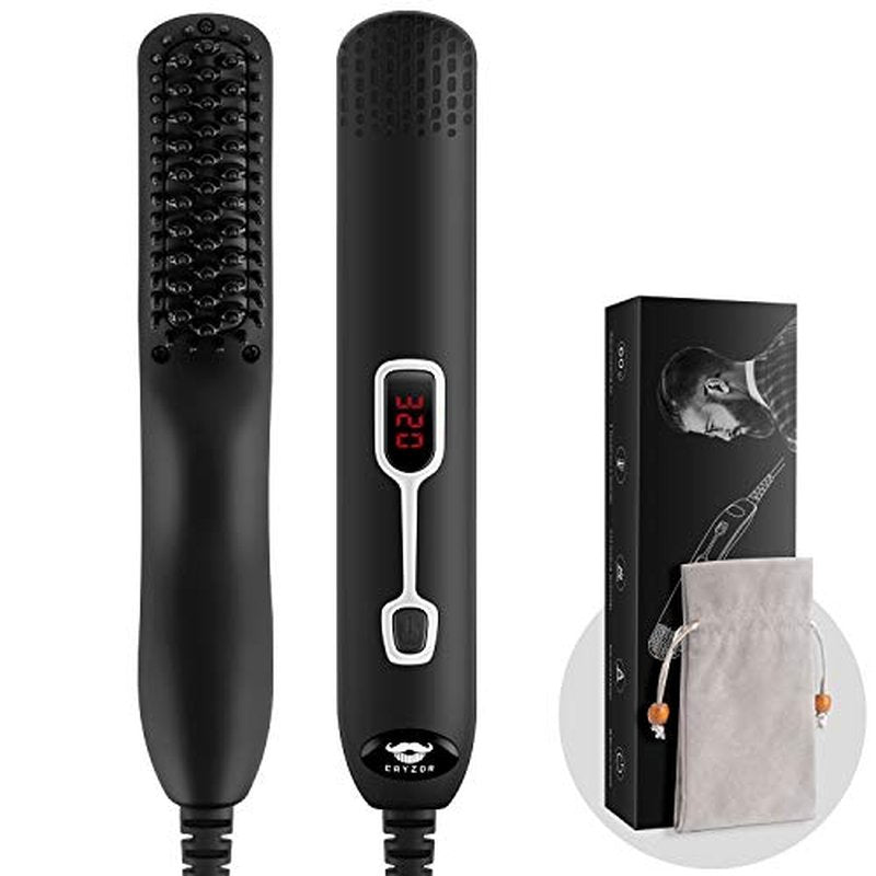 Beard Straightener Comb for Men - Upgraded Professional Electric Mens Beard Straightening Heated Brush Portable Anti-Scald 5 Adjustable Temperatures & LCD Display with Carrying Bag