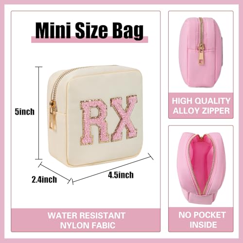 Personalized Chenille Letter Patch 2pcs MEDS and RX Bags Set Beige - Travel & Medicine Storage