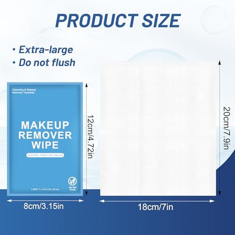 50 Count Makeup Remover Wipes Individually Wrapped, Travel Individual Wet Wipes Bulk, Gentle Cleansing for Face Mascara Lipstick, Single Makeup Removing Wet Wipes