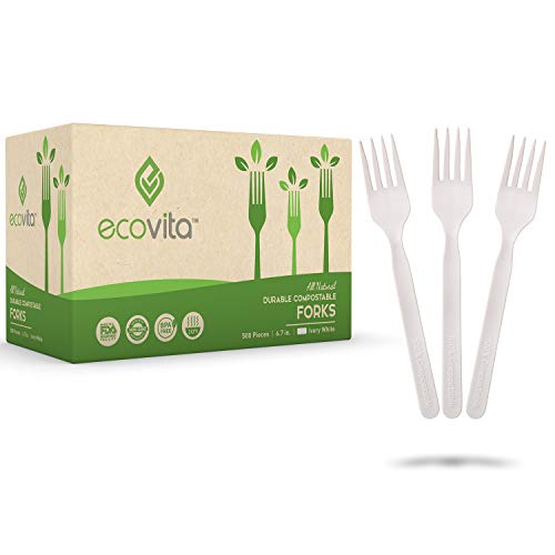 Ecovita Compostable Large Forks - 500 Disposable Eco-Friendly Utensils, 7in