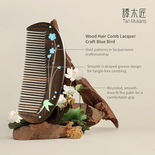 Handmade Wooden Hair Comb for Women - Wide Tooth Anti-Static Detangling Comb with Lacquer Art