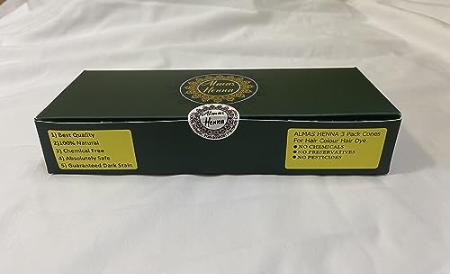 ALMAS Reddish Brown Henna Cones 9 Pack - Natural Hair Dye Paste, 30g Each, Ready to Use