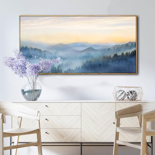 Blue Forest Tree Wall Art Canvas Print 20x40 Inches Framed Landscape Artwork