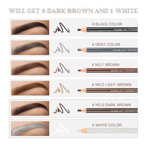 Waterproof Eye-Brow Pen-cil Set, Pull Cord Peel-off Eyebrow Pencil Microblading Pen Supplies Kit, White Eye-Liner Pencil and Eyebrows Tool Tattoo Makeup For Marking (5+1 Dark Brown)