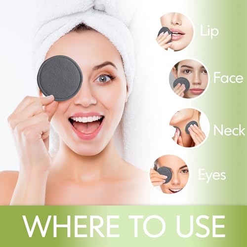 Reusable Cotton Rounds, 100% Natural Bamboo Cotton Pads for Face|Reusable Makeup Remover Pads with Laundry Bag,Headband and Cotton Round Holder (Gray)