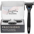 Jeremy's Razors for Men: Precision 5 Blade Razor - Stainless Steel Blades, Lubricating Strip, Precision Trimmer - Men's Shaving Kit, Travel Face Body Head Shavers (1 Razor 4 Cartridges)