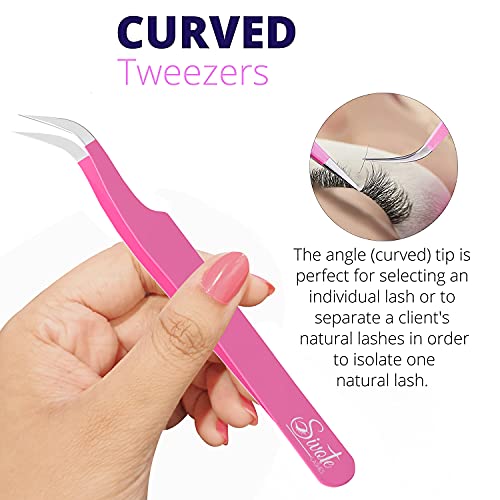 SIVOTE Volume Lash Tweezers for Eyelash Extensions ? Professional Stainless Steel Straight & Curved Tips ? Precision Lash Extension Tweezers Set for Volume & Classic Lashes (Pack of 3, Pink)