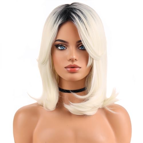Ombre Blonde Short Bob Wig for Women - Layered Synthetic Cosplay Hair, Adjustable Cap Included