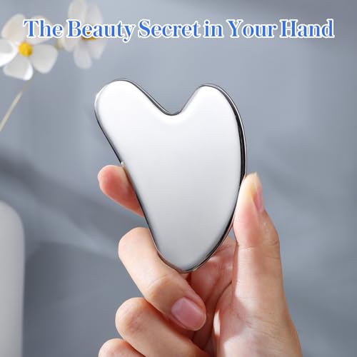 rosenice Gua Sha Facial Tools Guasha Tool Gua Sha Jade Stone for Face Skincare Facial Body Acupuncture Relieve Muscle Tensions Reduce Puffiness Festive Present (Metallic)