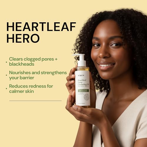 Wren Heartleaf Deep Cleansing Oil, Face Oil Cleanser for Makeup Removal, Blackhead & Pore Care, Skincare for Sensitive Skin, Brightens Skin ? 6.76 fl oz (200ml)