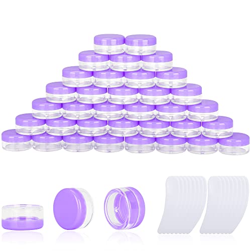 Purple Sample Containers 3g 200 Pack with Mini Spatulas - Cosmetic & Makeup Jars
