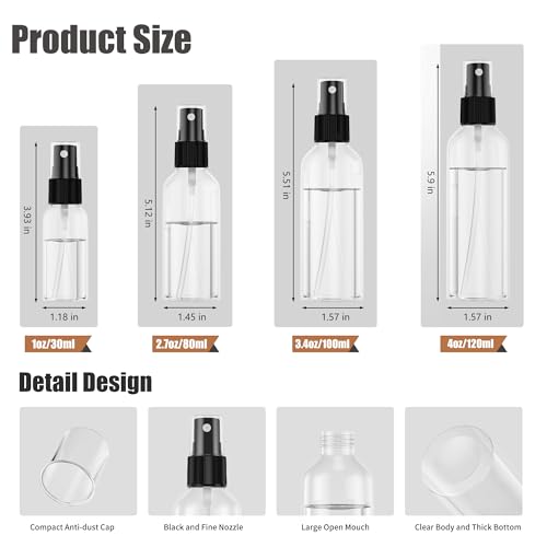 100PCS 1oz Travel Spray Bottles - Refillable Plastic Mist Bottles for Perfume, Skin & Hair Care