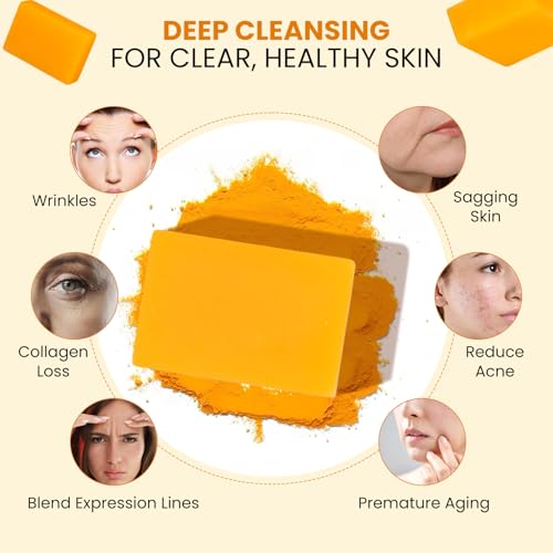 Turmeric Soap Bars ? Natural Glow-Enhancing Cleanser with Herbal Extracts ? Gentle, Moisturizing Bar for Dry & Sensitive Skin ? Face & Body Wash for All Skin Types ? 3 Pack (3.5 oz Each)