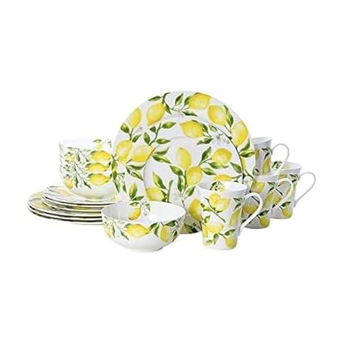Lemons Bone China Dinnerware Set - Service for 4, Includes Plates & Mugs