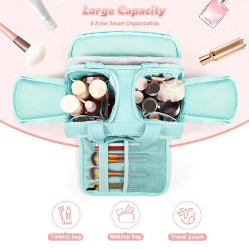 Travel Toiletry Bag: ?? Large Capacity, 4 Compartments, Wet/Dry Separation, Ultra-Soft Lightweight Fabric & Anti-Spill Design for Travel,Gym,Gift(11.8" L)? (Sea Salt Blue)