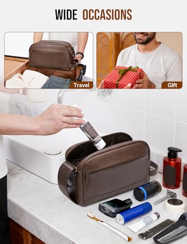 PU Leather Toiletry Bag for Men - Large Dark Brown Travel Organizer with Water-Resistant Surface