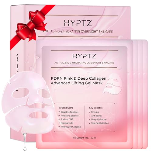 Salmon DNA PDRN Collagen Face Mask ? Korean Face Mask for Glass Skin ? Collagen Face Masks Skincare Overnight Hydrogel ? Firming, Hydrating Face Masks, Pink Collagen Mask 4-Pack