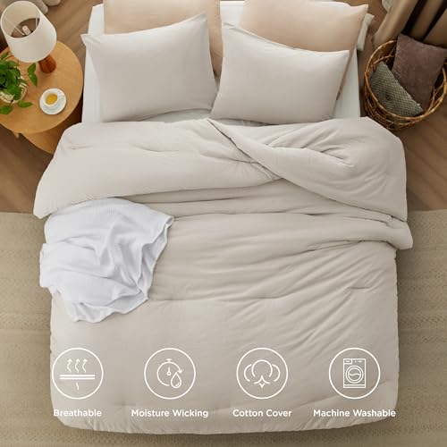 Linen Cotton Comforter Set King Size Prewashed Cozy & Soft - Linen Color