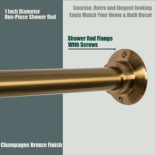 Heavy Duty Shower Curtain Rod 60 Inch Stainless Steel Wall Mount with Champagne Bronze Finish