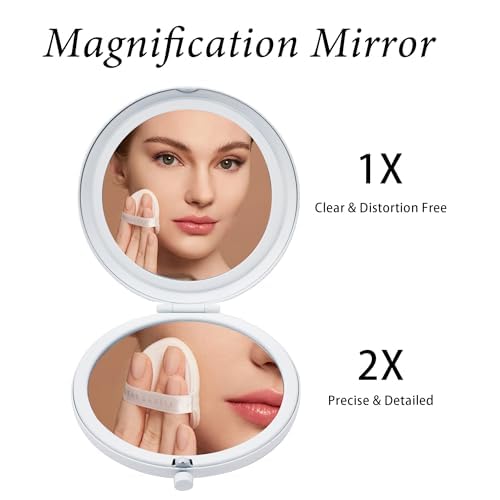 Compact Mirror, Pocket Travel Makeup Mirror for Purse, Metal Round Shell, 2-Sided 1X/2X Magnifying, Portable, Folding, Handheld, White,18 Pack