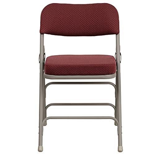 Burgundy Fabric Folding Chairs Set of 2 with Cushioned Seats, 300lb Capacity — Gray Frame