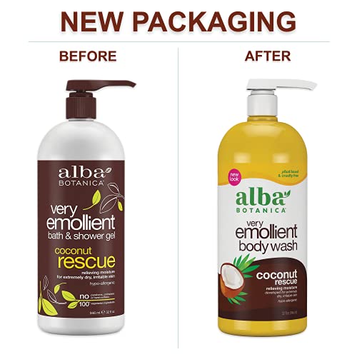Alba Botanica Very Emollient Coconut Rescue Body Wash 32 Oz - Vegetarian, Cruelty-Free