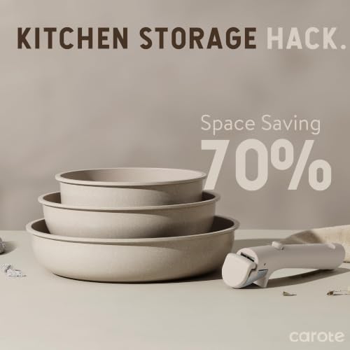 Non-Stick Cookware Set with Detachable Handles, 19 Pieces - Taupe