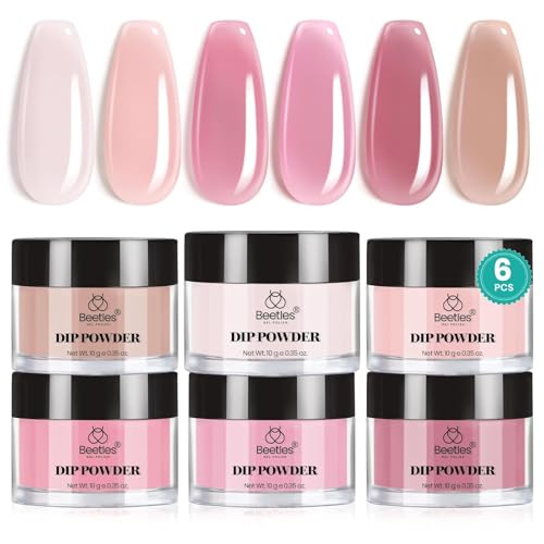 Beetles Pink Dip Powder Nail Kit 6 Color Nude Pink Brown Dip Nails Powder Starter Kit All Season Nail Dip Powder Kit No Need Nail Lamp DIY Salon at Home Valentines Gift for Women