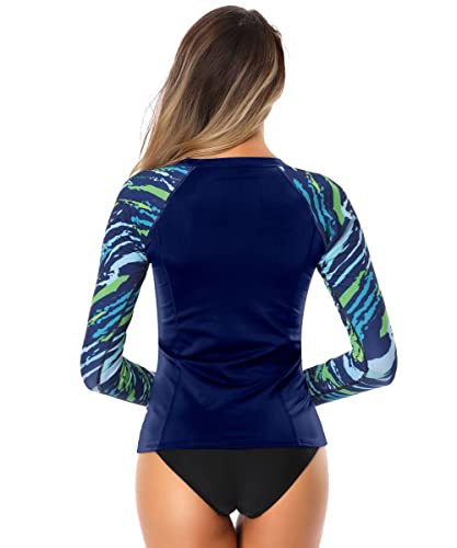 AXESEA Women's Long Sleeve Rash Guard Top Blue 14 UV Sun Protection Swim Shirt