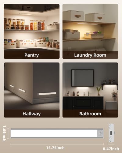16-inch Rechargeable Motion Sensor Under Cabinet Light 6 Pack - Dimmable & 3 Color Temps
