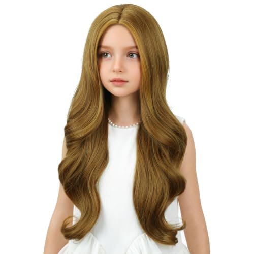 Child Ash Blonde Wavy Curly Wig for Kids - Long Synthetic Heat-Resistant Wigs with Cap