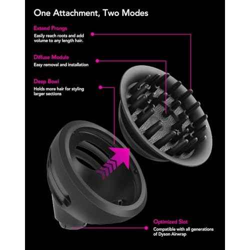 Wave+Curl Diffuser for Dyson Airwrap Styler, Upgraded Diffuser Nozzle Attachment for Dyson Airwrap HS01 HS05 HS08 for Wavy Curly or Coily Hair Type