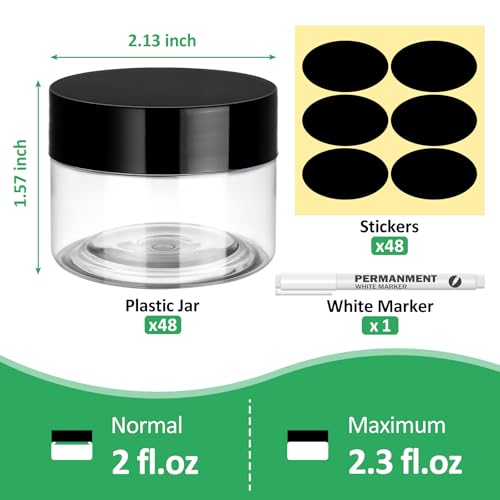 Eupako 48 Pack 2 oz Plastic Jars with Lids - Small Food & Cosmetic Storage
