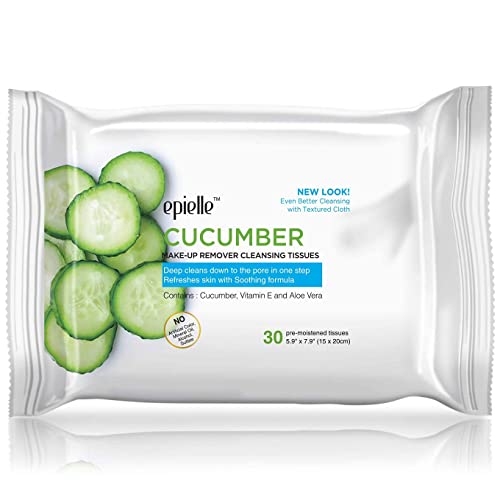 Epielle Makeup Remover Wipes, Remove Waterproof Mascara, Gentle Daily Facial Cleanser Towelettes with Collagen, Tea Tree & Aloe Vera, Stocking Stuffers, 30 Count (Pack of 6)