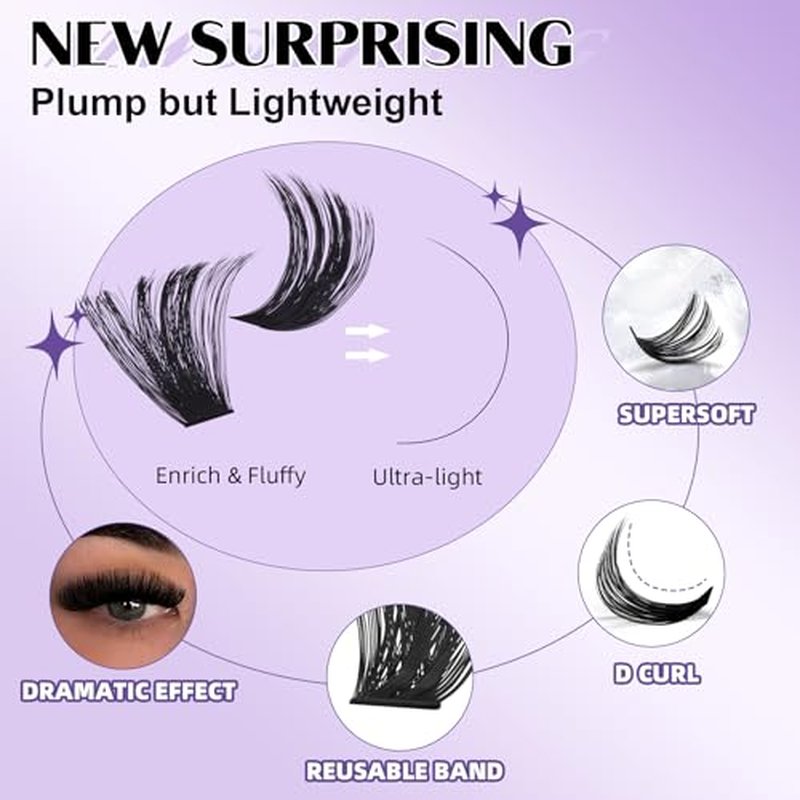 B&Q Fluffy Lash Clusters Thick 200D, Volume Eyelash Clusters 10-18mm, D Curl Cluster Eyelash Extensions, Supersoft Individual Lashes Wispy Cluster Lashes Dramatic Full Look Eyelash£¨200D£©