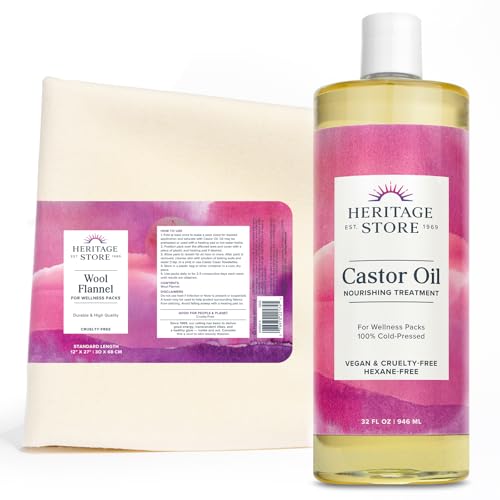 Castor Oil Pack Wrap Kit with Wool Flannel - 32 Fl Oz Vegan & Reusable